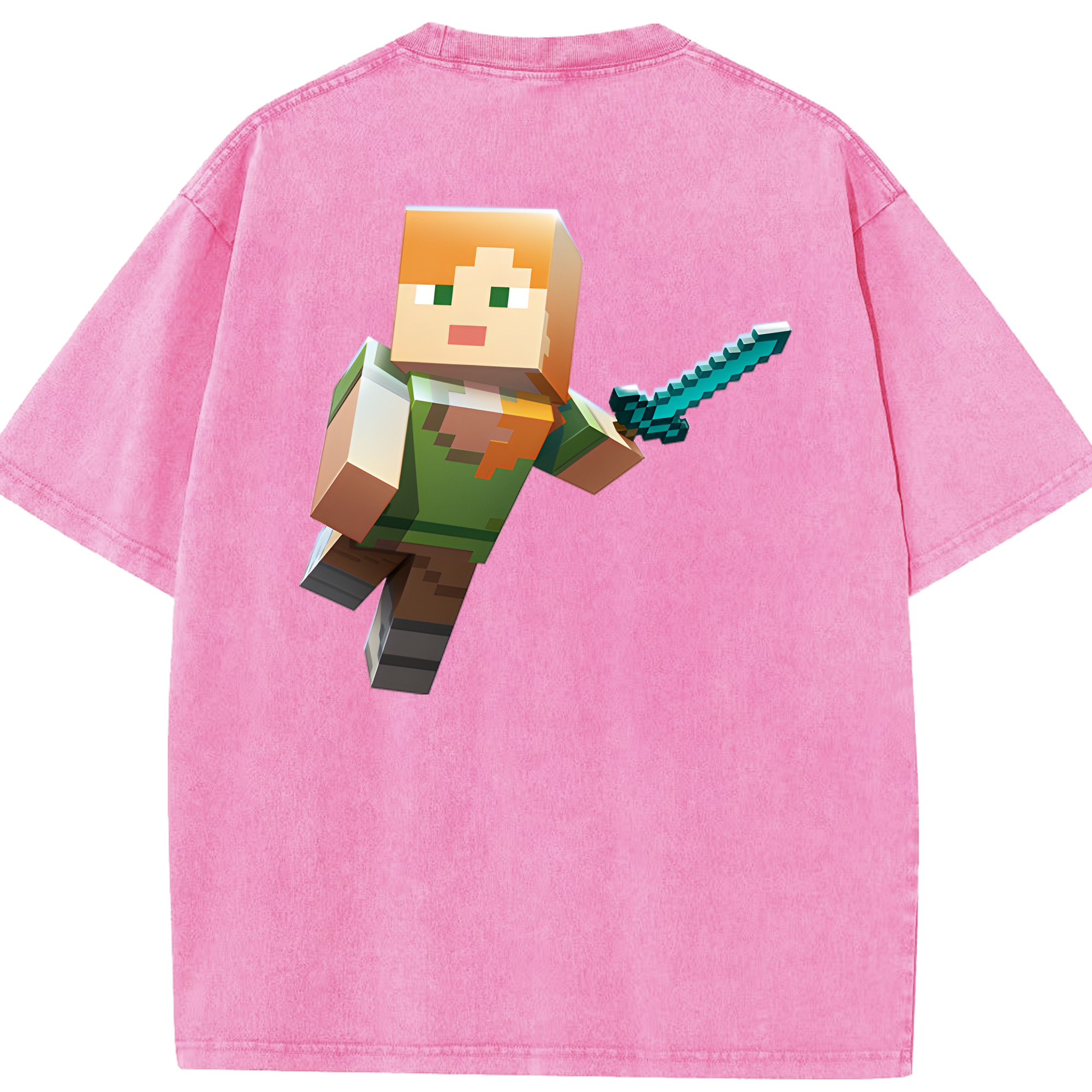 （画像用） マインクラフト ブロックの世界 Minecraft MC Block world 綿100% ヴィンテージ風 半袖Tシャツ（背面プリント）